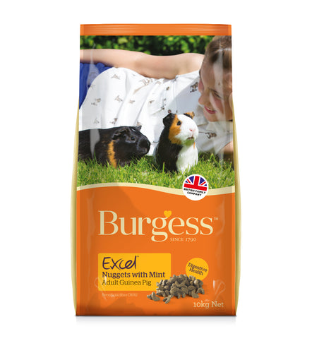 Burgess Excel Adult Guinea Pig Nuggets with Mint, 10kg Bag