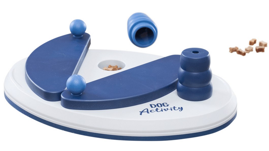 Dog Activity Push Away Board game with 2 cones and 2 cover plates with indentations underneath